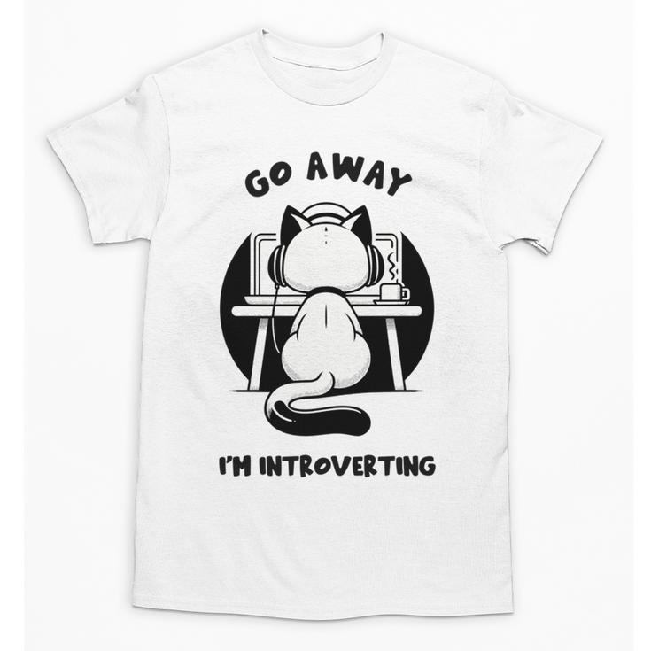 Go Away I'm Introverting Cat With Coffee Unisex T-Shirt