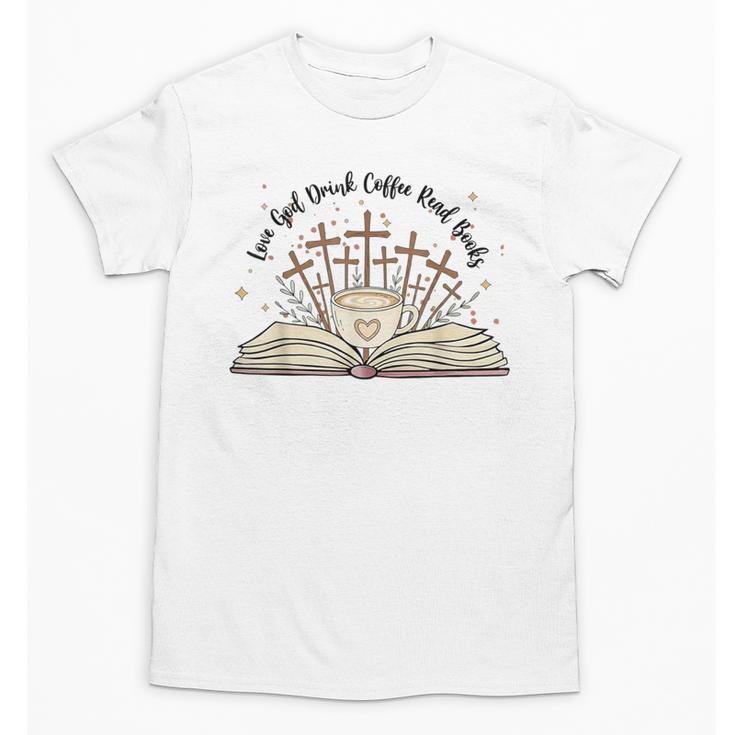 Groovy Flowers Love God Drink Coffee Read Books Christian Unisex T-Shirt