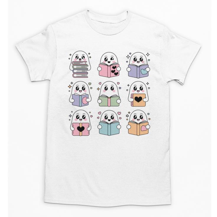 Halloween Ghosts Reading Books Pattern Spooky Kawaii Anime Unisex T-Shirt