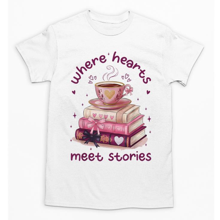 Where Hearts Groovy Meet Stories Coffee Books Valentines Day Unisex T-Shirt