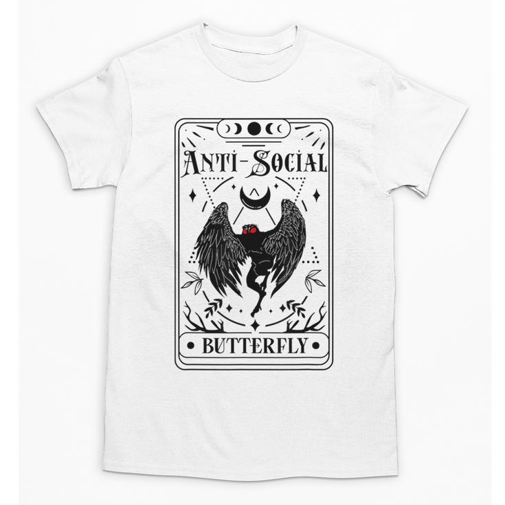 Introvert Apparel Emporium Mothman Tarot Card Antisocial Butterfly Cryptozoologist -Adults Grey Unisex T-Shirt