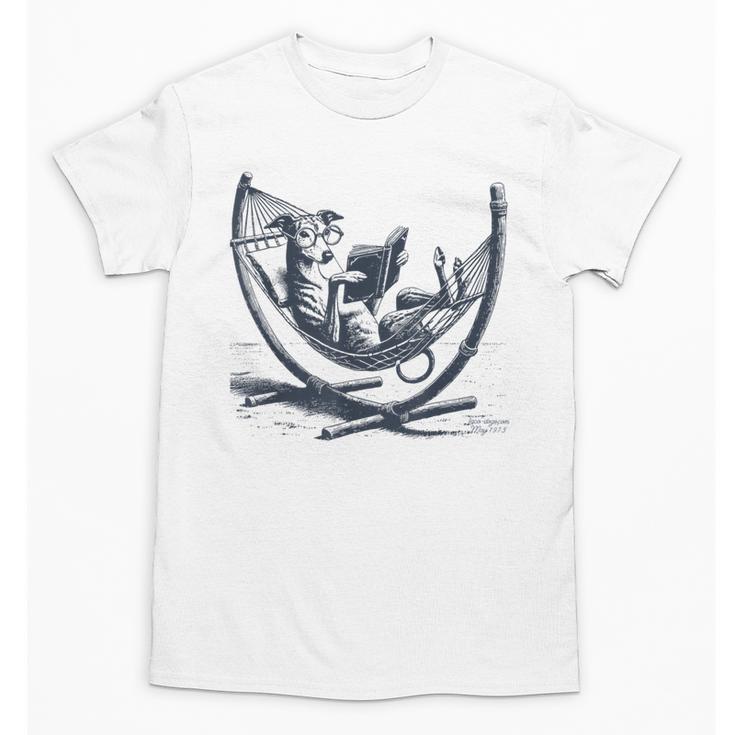 Italian Greyhound Whippet Dog Reading Book Hammock Iggy Mom Unisex T-Shirt
