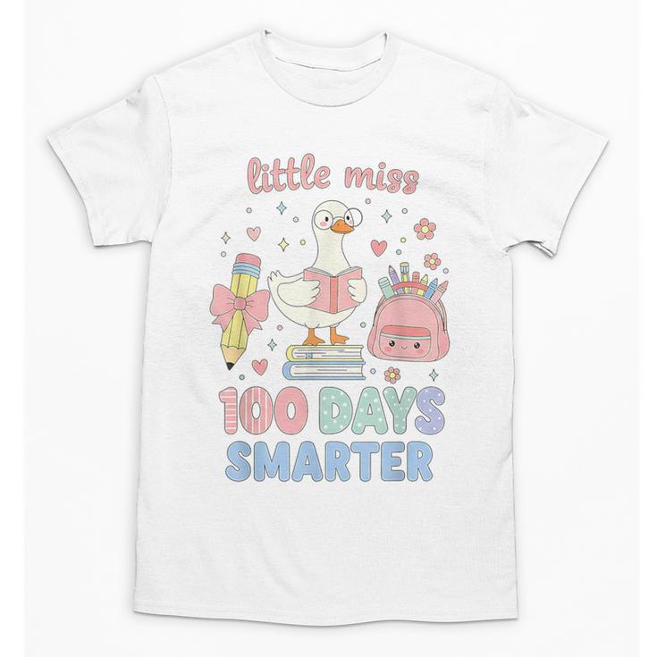 Little Miss 100 Days Smarter Cute Goose Reading Books Girls Unisex T-Shirt