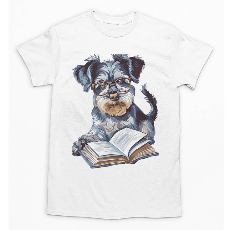 Nerdy Schnauzer Dog Book Lover Glasses Cute Pet For Men Women Kids Unisex T-Shirt