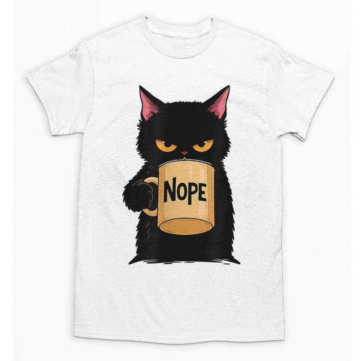 Nope Coffee Cat – Introvert Humor Monday Kitty Unisex T-Shirt