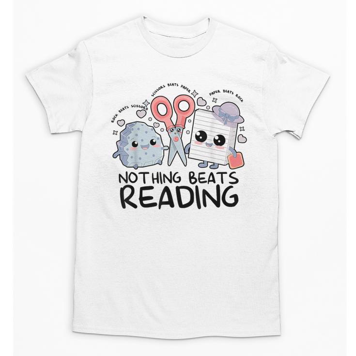 Nothing Beats Reading Rock Paper Scissors Book Lover Teacher Unisex T-Shirt