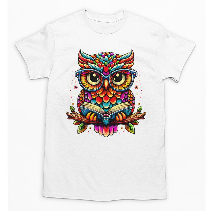 Owl With Glasses And Book Reading Unisex T-Shirt