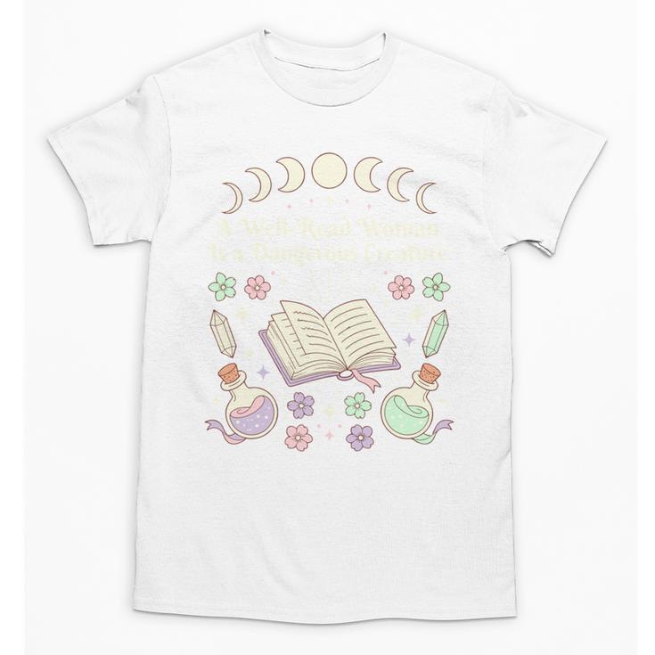 Well Read Woman Literature Quote Celestial Book Floral Unisex T-Shirt