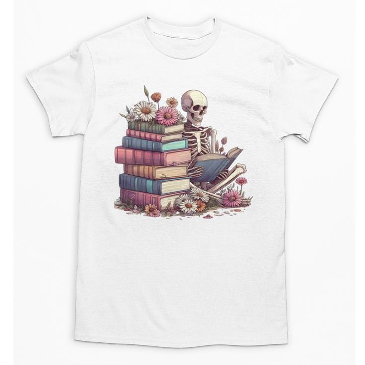 Reading A Book Per Day Keeps Reality Away Skeleton Books Unisex T-Shirt