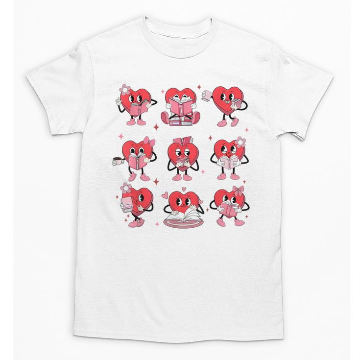 Reading Heart Book Valentines Day Teacher Women Girl Unisex T-Shirt