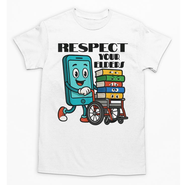 Respect Elders Cellphone Pushing Books In a Wheelchair Unisex T-Shirt