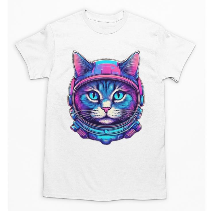 Retro 80s Cat In Space Suit Nostalgia Cat Vintage Astronaut Unisex T-Shirt