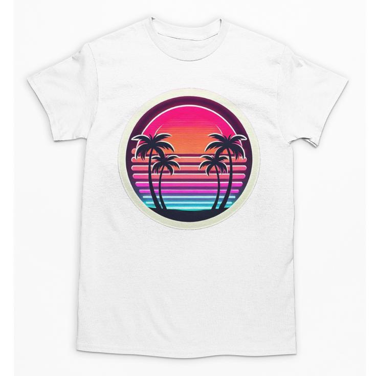 Retro 80s Synthwave Sunset & Palm Trees Retro Nostalgia 80s Unisex T-Shirt