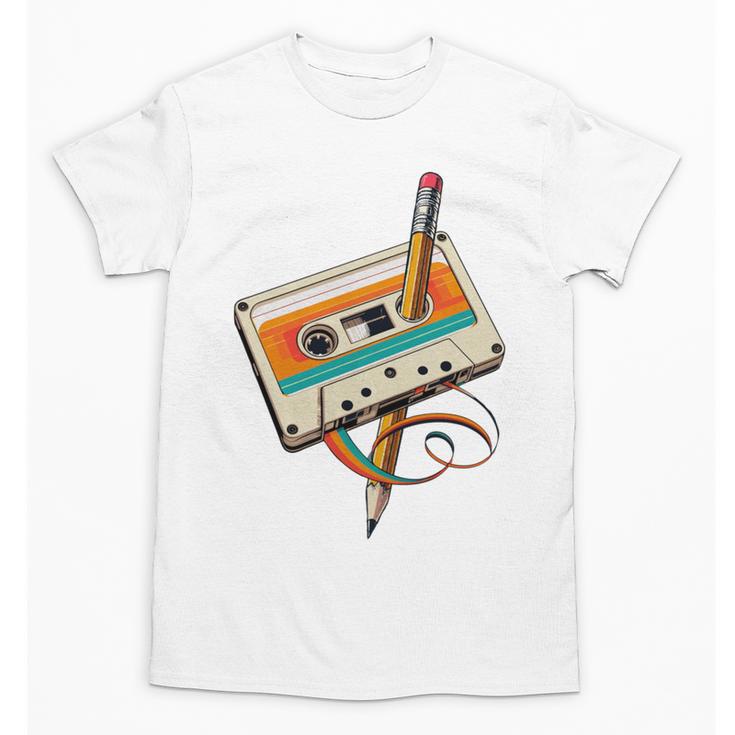 Retro Cassette Tape & Pencil Rewind Nostalgia Party 80s 90s Unisex T-Shirt