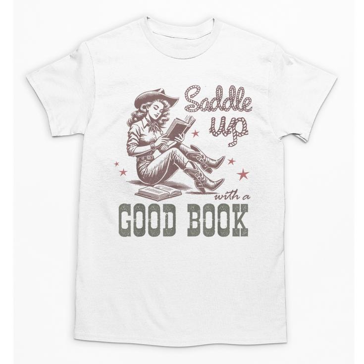 Retro Cowgirl ReadingTee Saddle Up With A Good Book Western Unisex T-Shirt