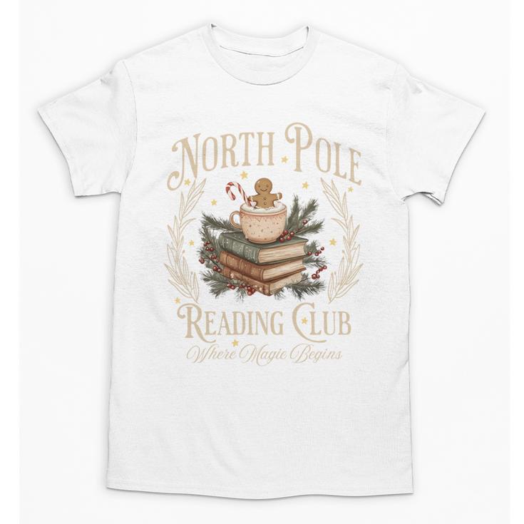 Retro North Pole Reading Club Hot Cocoa Book Lovers Xmas Unisex T-Shirt