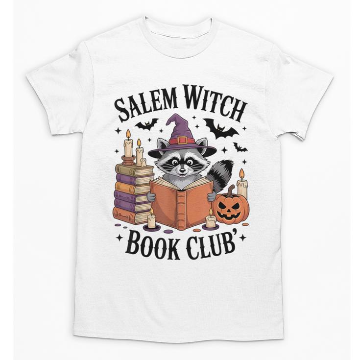Salem WItch Book Club Halloween Raccoon Witch Reading Book Unisex T-Shirt