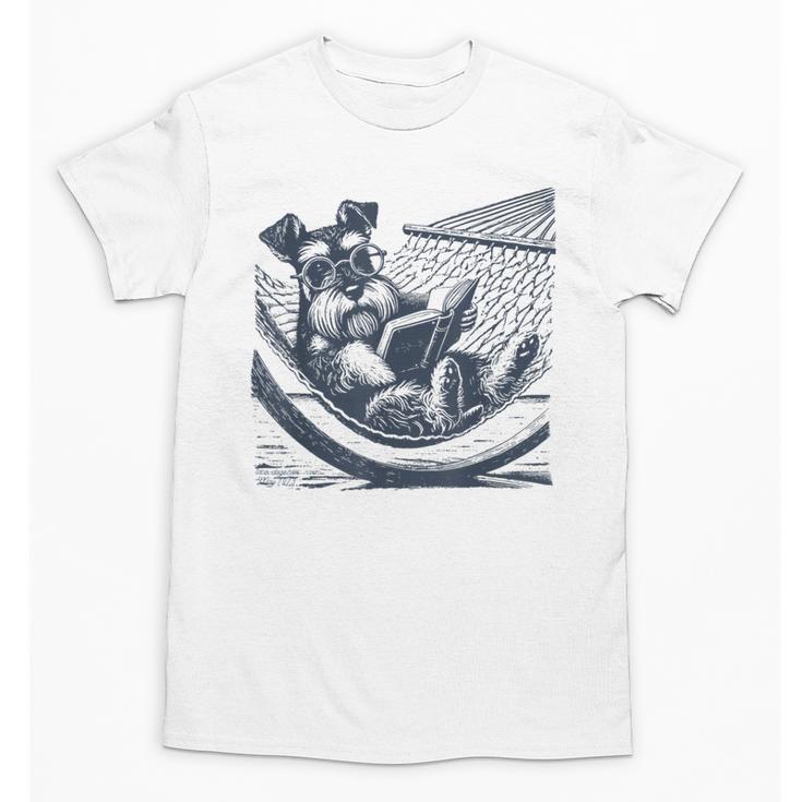 Schnauzer Hammock Reading Book Schnauzer Glasses Unisex T-Shirt