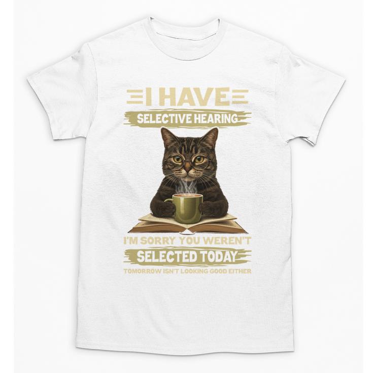i Have Selective Hearing Cat Coffee Books Retro Unisex T-Shirt