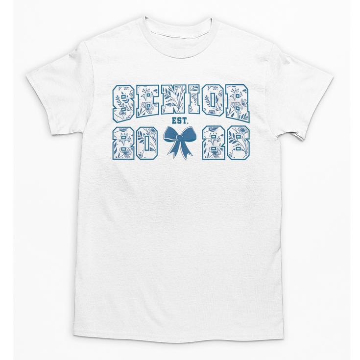 Senior 26 Graduation Class Of 2026 Bow Blue Toile Floral Unisex T-Shirt