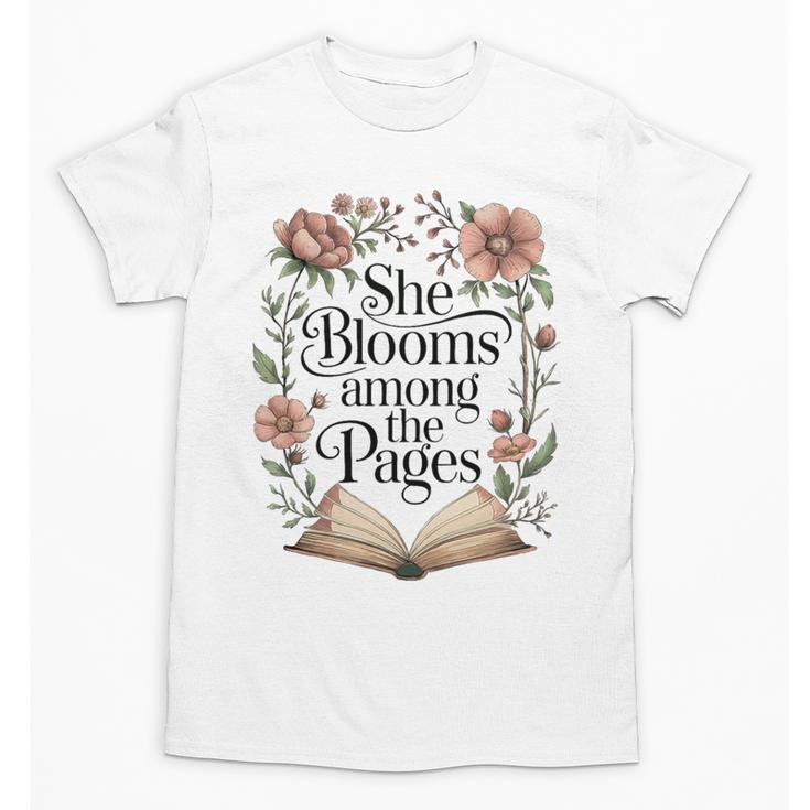 She Blooms Among The Pages Women Mom Wife Floral Book Lover Premium Tri-Blend Unisex T-Shirt