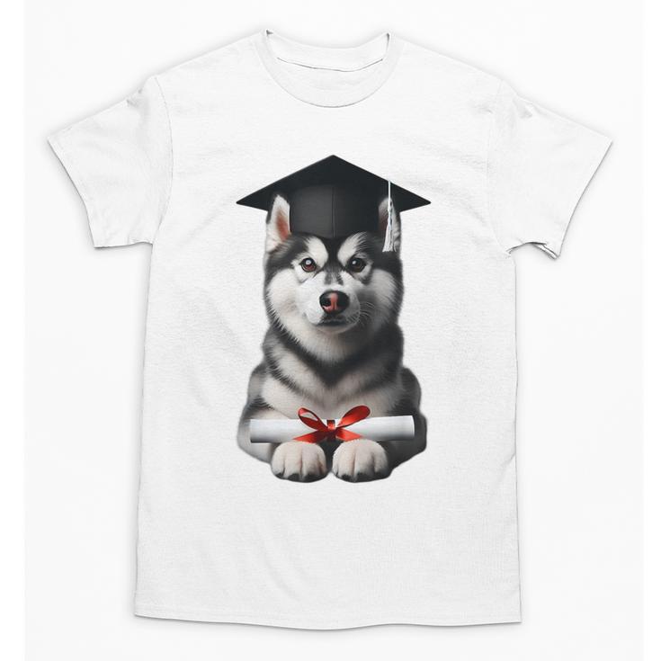 Siberian Husky Dog Graduation Cap Training School Graduate Men Women Kids Unisex T-Shirt