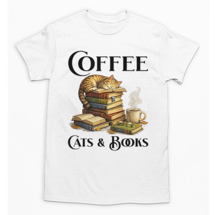 Sleeping Cat And Books With Coffee Lover Unisex T-Shirt