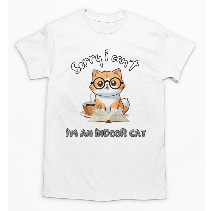 Sorry I Can't Indoor Cat Top For Introvert With Coffee Book Unisex T-Shirt