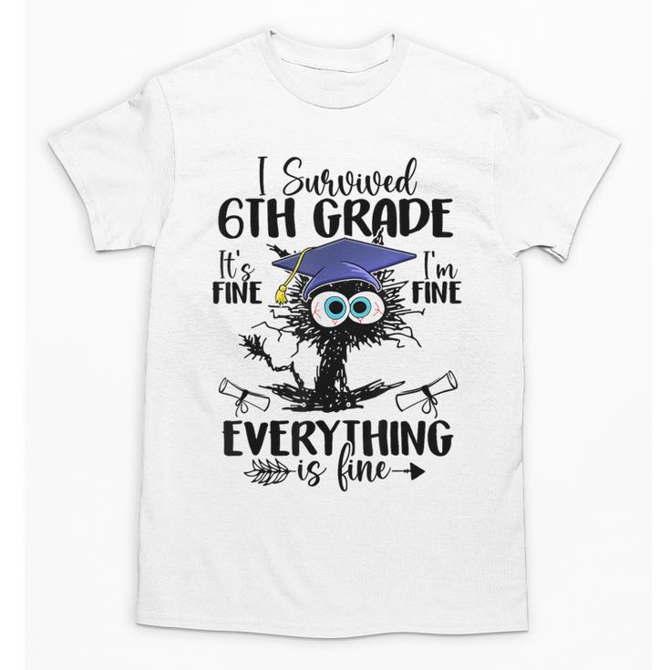 I Survived 6th Grade Graduated  Cat Graduation For Men Women Girls Kids Unisex T-Shirt