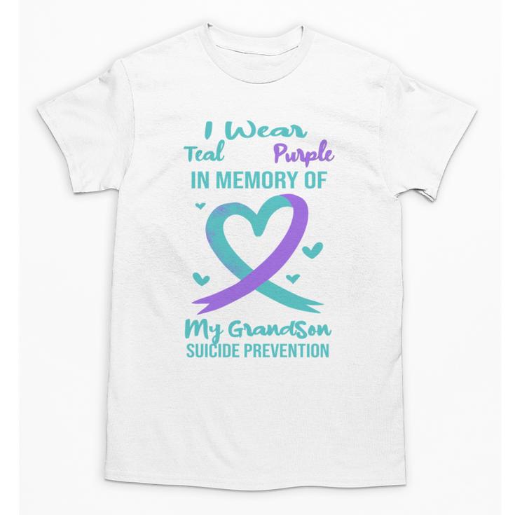 Teal Purple Memory Of Grandson Suicide Prevention Ribbon Unisex T-Shirt