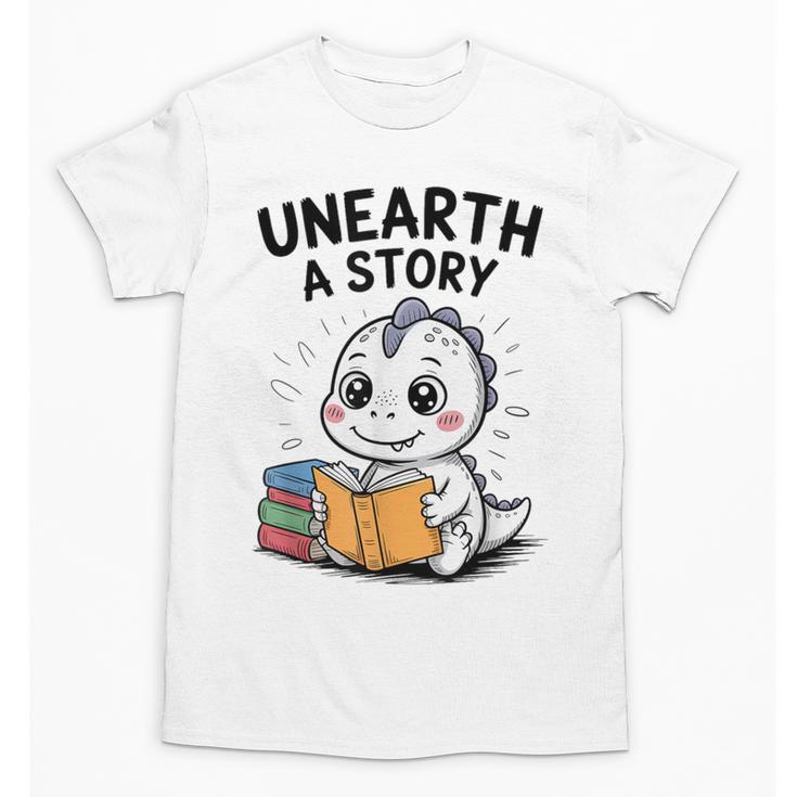 Unearth a Story Cute Dinosaur Summer Reading 2026 Dino Book Unisex T-Shirt