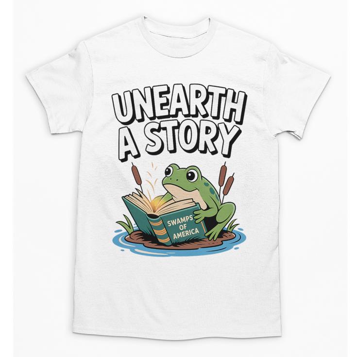 Unearth a Story Frog Reading a Book Summer 2026 Premium Tri-Blend Unisex T-Shirt