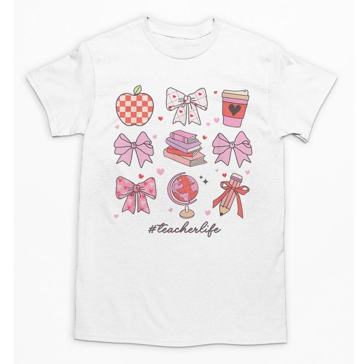 Valentine Teacher Cute Bows Apple Globe Pencil Books Art Unisex T-Shirt