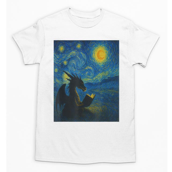 Van Gogh Starry Night Fantasy Reader Dragon Reading Book Unisex T-Shirt