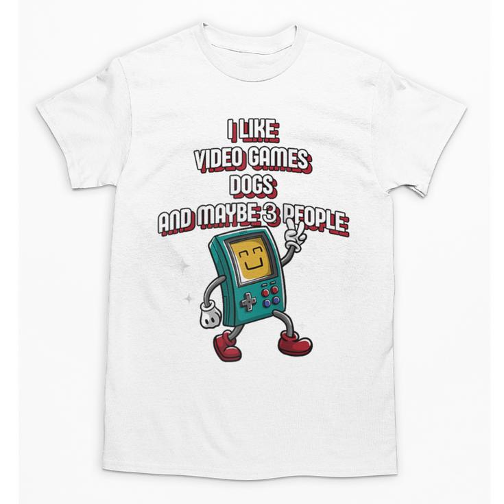 I Like Video Games Dogs And Maybe 3 People Gamer Introvert Raglan Baseball Tee Unisex T-Shirt