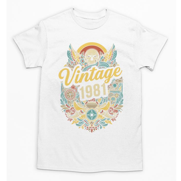 Vintage 1981 Retro Badge Nostalgia Eighties Compass Skull Premium Tri-Blend Unisex T-Shirt