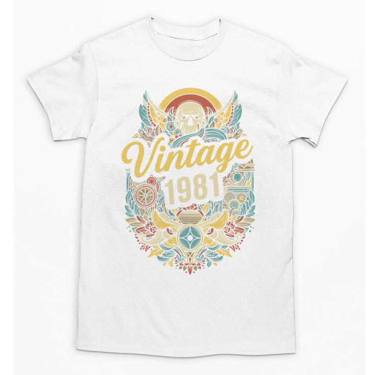 Vintage 1981 Retro Badge Nostalgia Eighties Compass Skull Unisex T-Shirt
