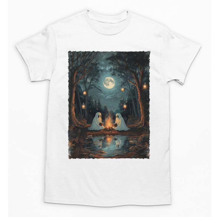 Vintage Ghost Book Reading Camping Gothic Halloween Teachers Unisex T-Shirt