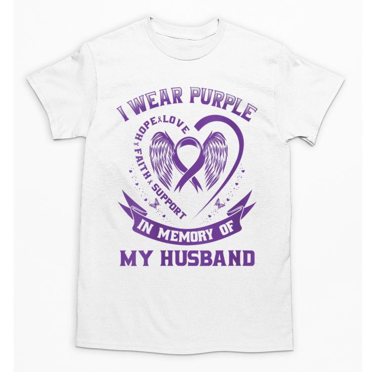 I Wear Purple In Memory Of My Husband Alzheimers Awareness Unisex T-Shirt