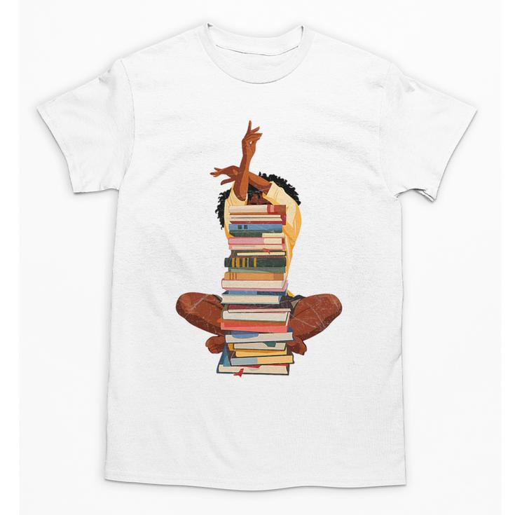 Woman And Books Stack Afro Girl Book Lover Premium Tri-Blend Unisex T-Shirt