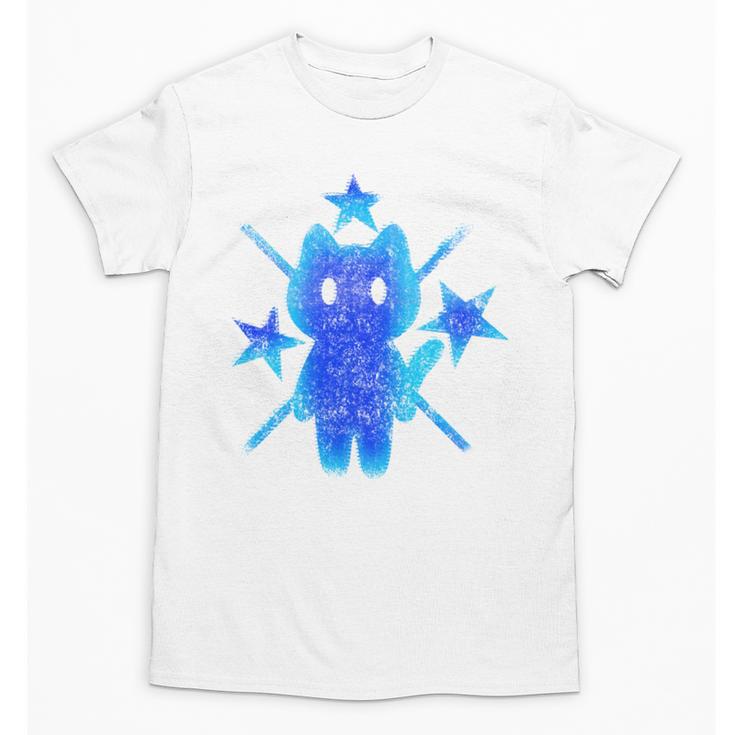 Yk2 Grunge Earthy Blue Cat With Stars Tomboy 90s Nostalgia Unisex T-Shirt