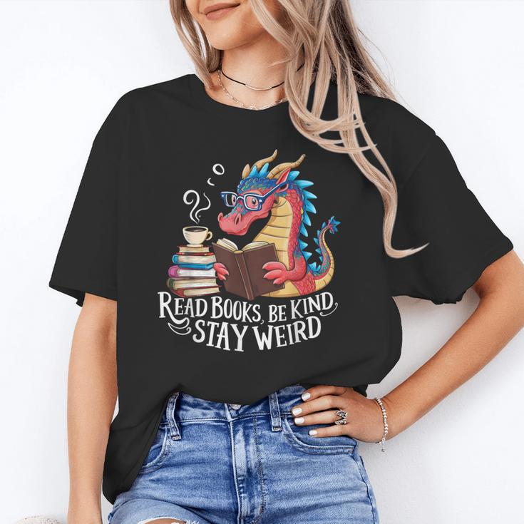 Adorable Book Lover Dragon Read Books Be Kind Stay Weird Unisex T-Shirt