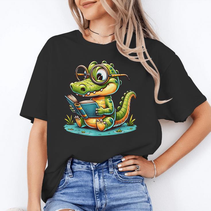 Alligator Reading a Book Animal Unisex T-Shirt