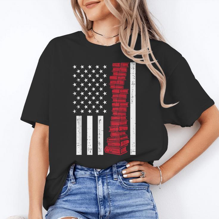 America Flag Read Book Reading Librarian Men Women Kids Unisex T-Shirt