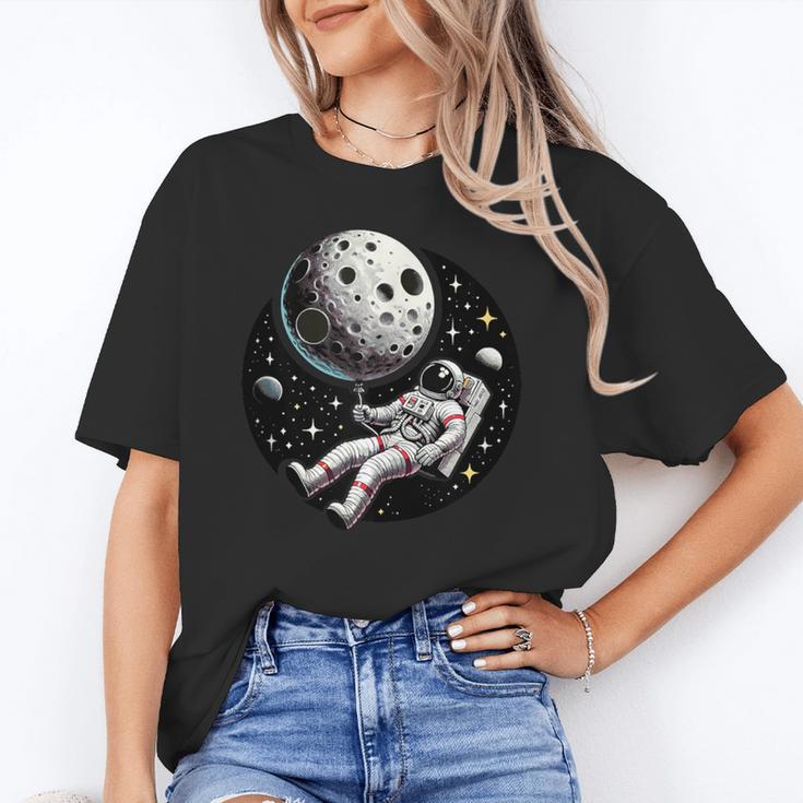 Astronaut Aesthetic Holding Moon Balloon Planets Introvert Unisex T-Shirt