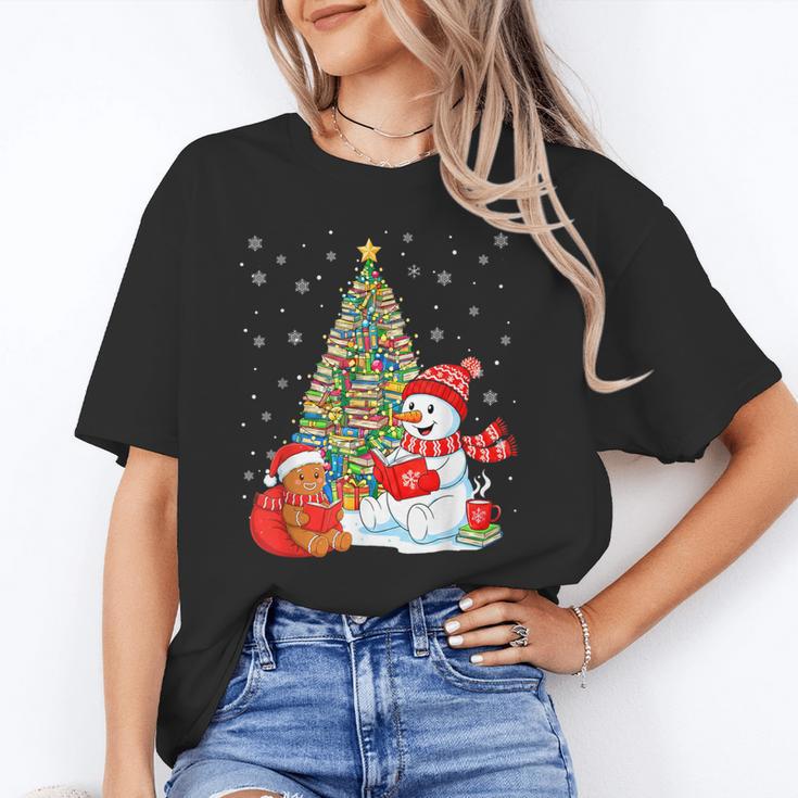 Book Christmas Tree Bookworm Gingerbread Man Snowman Reading Unisex T-Shirt