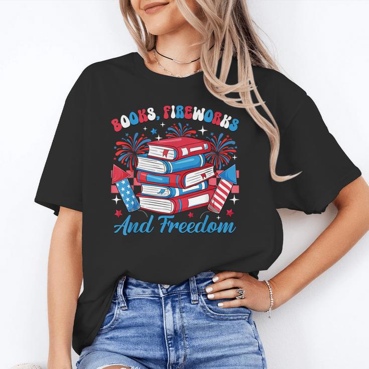 Books Fireworks And Freedom Independence Day Book Lover Unisex T-Shirt
