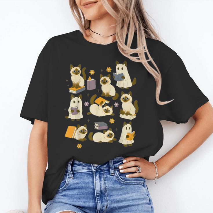 Books Lover Bookish Ghost Himalayan Cat Reading Halloween Unisex T-Shirt