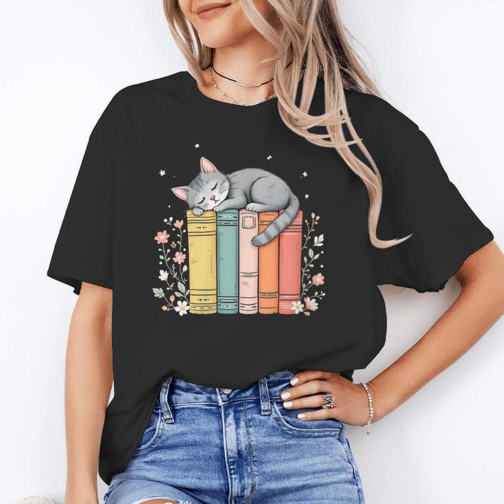 Books Lover Cute Sleepy Cat Relax Reading Vibe Unisex T-Shirt