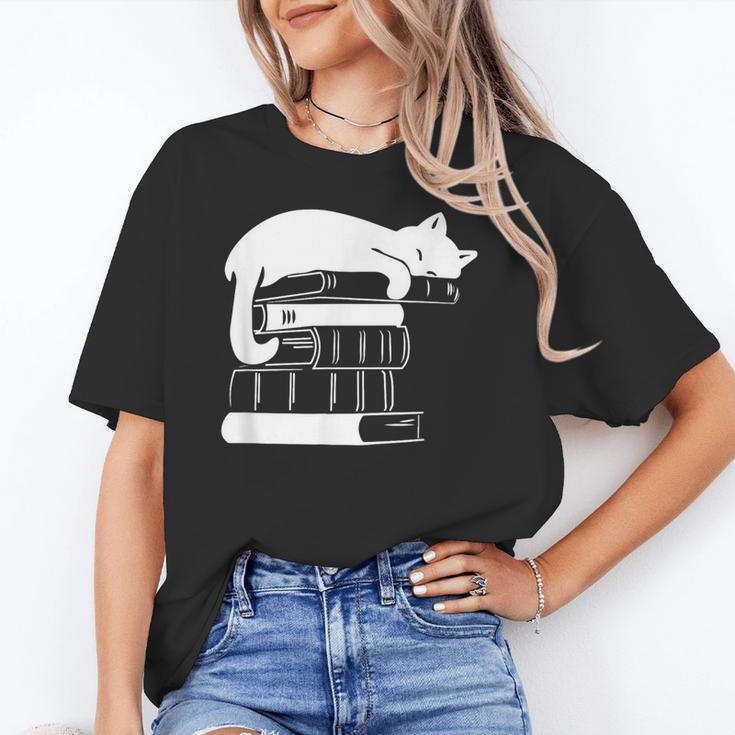 Cat Book Books And Cats Cat Lover Cat Mom Book Lovers Unisex T-Shirt